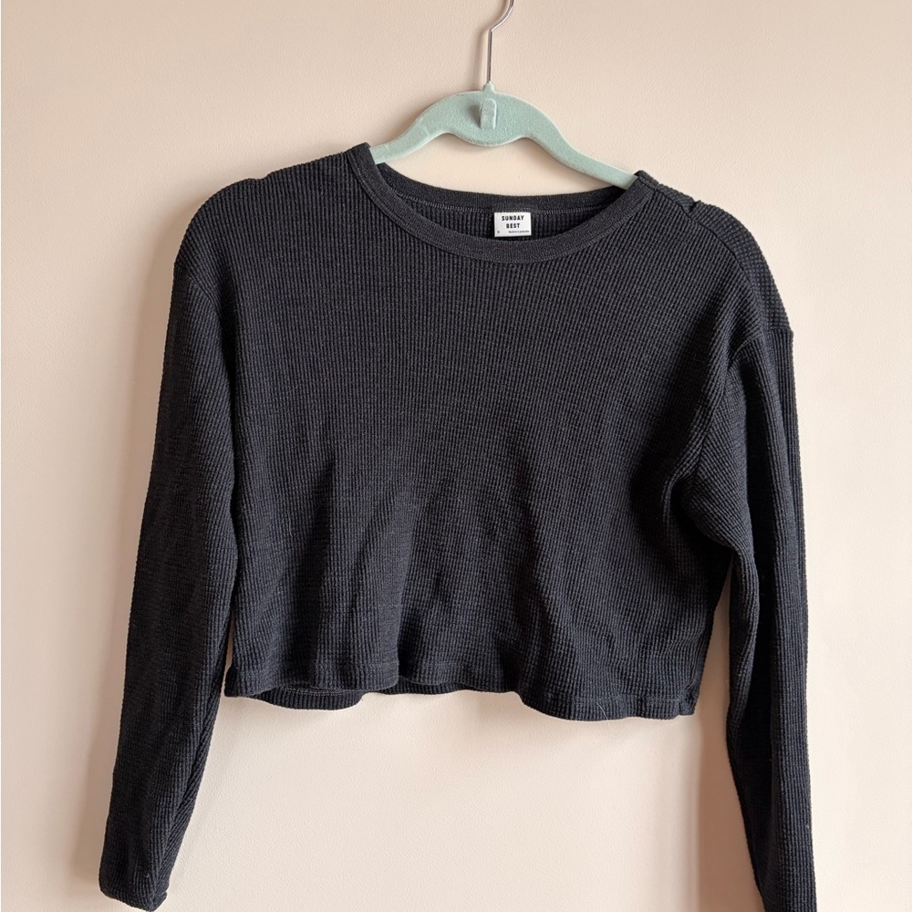 Sunday Best Charcoal Long Sleeve Crop Top